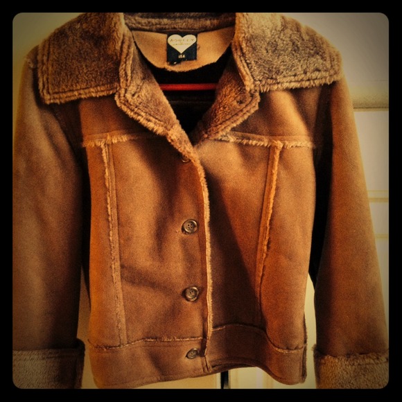 Brown faux suede/fur jacket