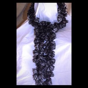 Handmade ribbon grey, silver, black Scarf