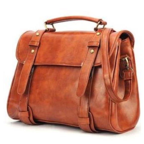 Brown satchel messenger bag