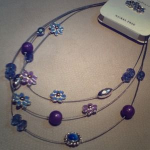 Floral necklace, violet and light blue