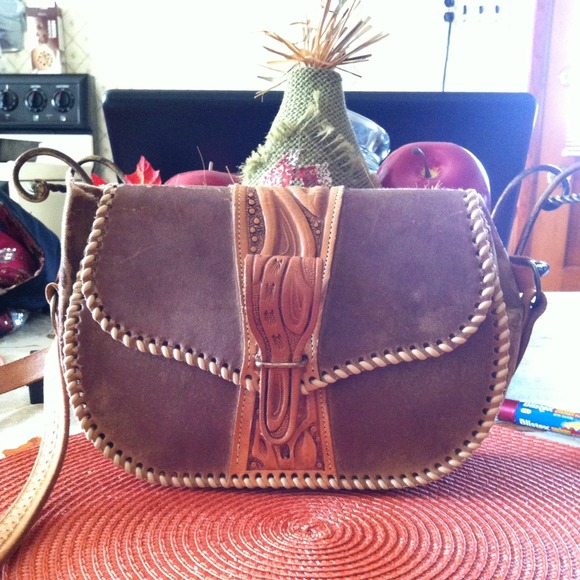 Brown distressed crossbody bag