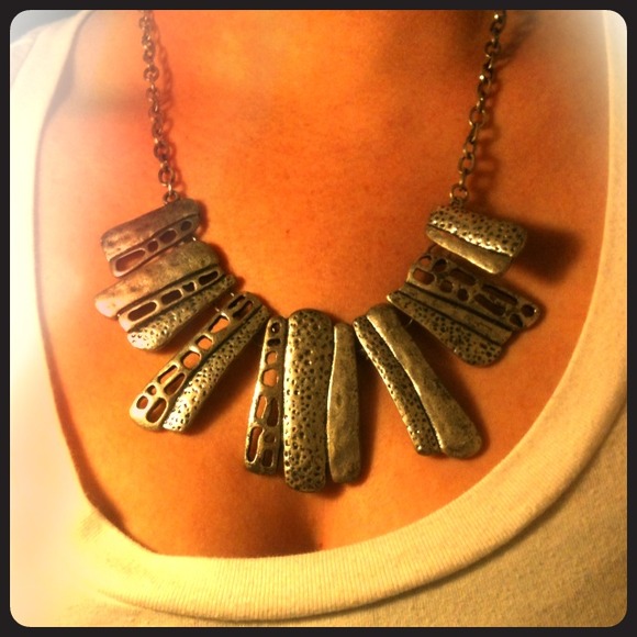 Silver tribal statement necklace