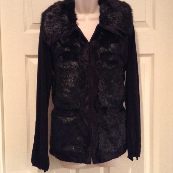 NWOT Black Rachel Zoe Faux Fur Vest