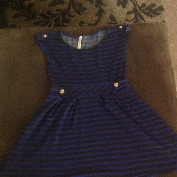 Black and royal blue striped dress.