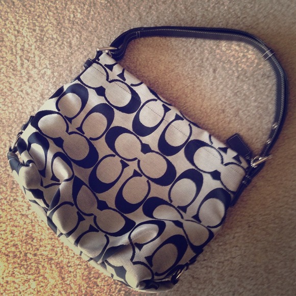 Grey and black large C hobo coach bag