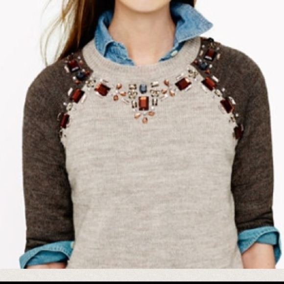 NWT J. Crew Jeweled Sweater in Nickel Titanium - Picture 2 of 4