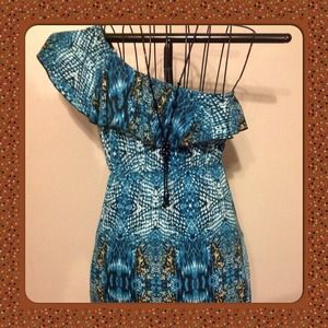 🎀BLUE ANIMAL PRINT ONE SHOULDER MAXI DRESS🎀