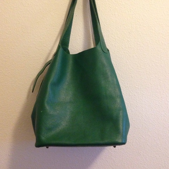 Vintage Handmade Green Leather Shopping Tote
