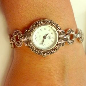 Antique sterling silver diamond watch