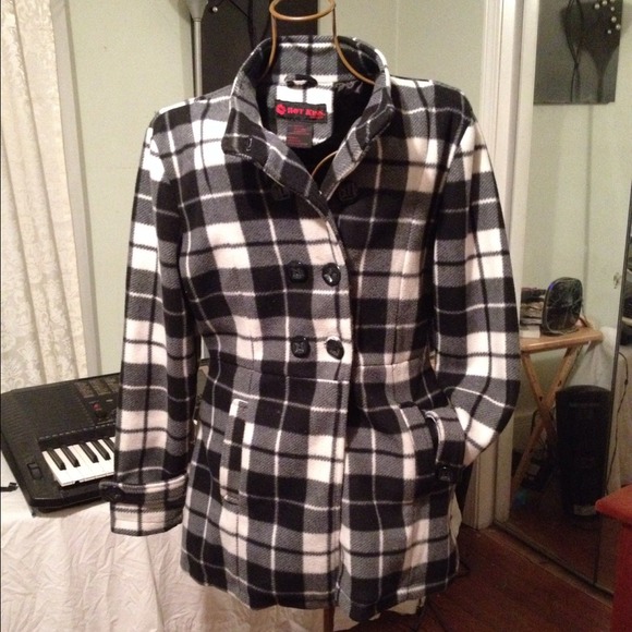 Black & White Plaid Double Breasted Coat