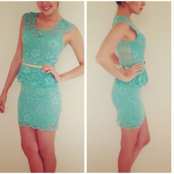 Turquoise Peplum Lace Dress NWT