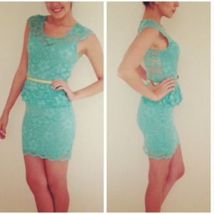 Turquoise Peplum Lace Dress NWT