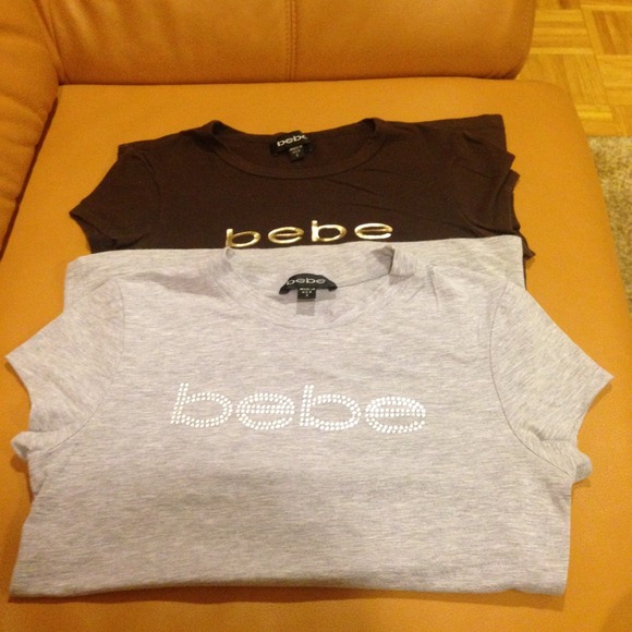 Bebe 2 tops cotton T-shirts size S grey and brown