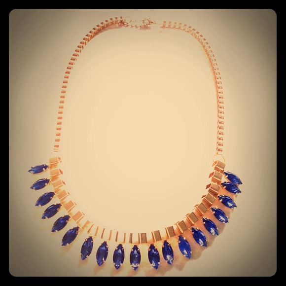 Gold and Cobalt Blue Jeweled Necklace