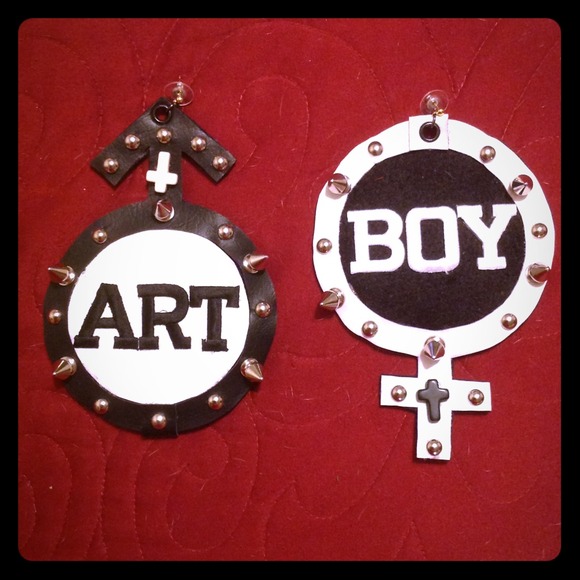 Huge Leather Spiked "Art" "Boy" Earrings