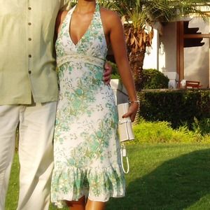 Off-white and cream halter tropical dress