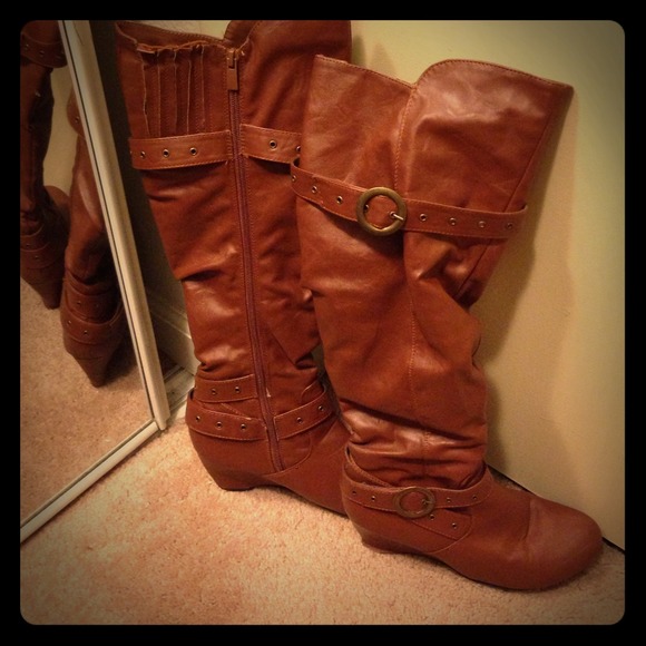Brown leather boots