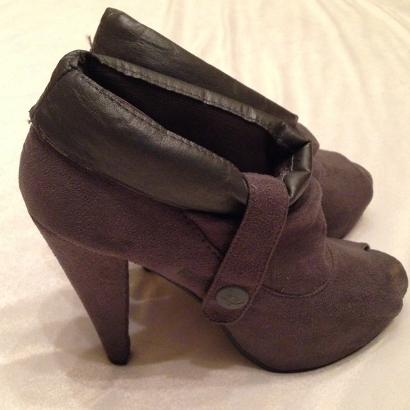 Grey suede peep toe ankle booties