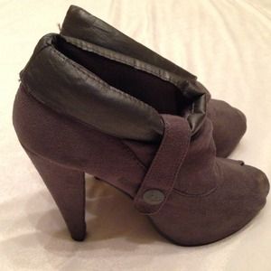 Grey suede peep toe ankle booties