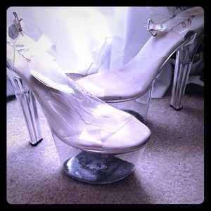 8" heel Clear Stiletto Platform sz 9 used