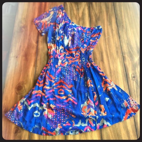✳️sold✳️ Blue and orange one shoulder dress