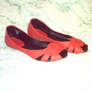 Coral Peep-toe Flats- Size 9