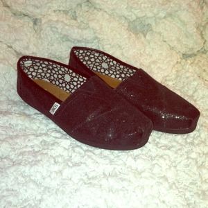 Black Glitter Toms- Size 9