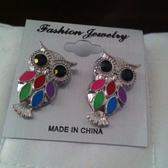 Multicolored Owl Earrings