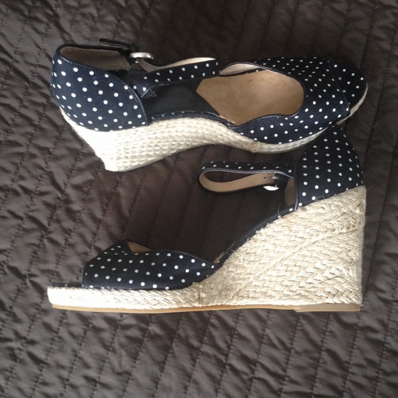 Michael Kors black and white polka dot wedge