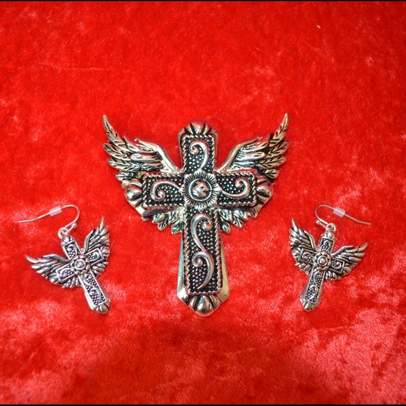 Silver Cross Enhancer & Earring Set - Picture 3 of 4