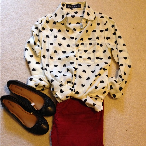 NWOT Zara cream/black button down