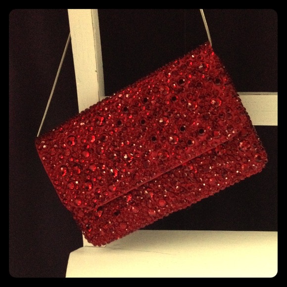 Red beaded banana republic purse with strap