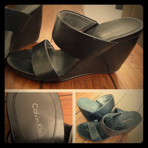 **SALE** Black Wedge Sandals - Calvin Klein