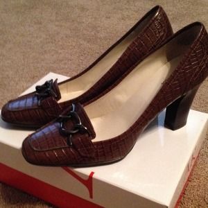 AK dark brown croc heels