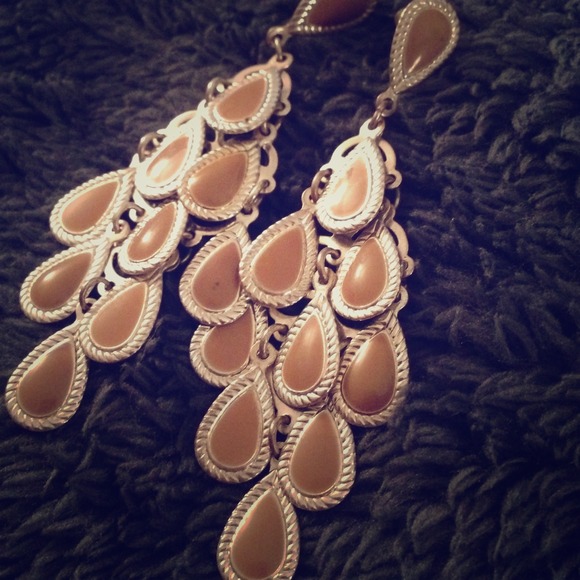 SOLD in a bundleTan and silver chandelier earrings