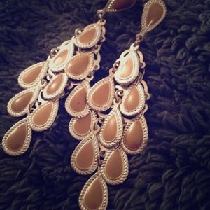SOLD in a bundleTan and silver chandelier earrings