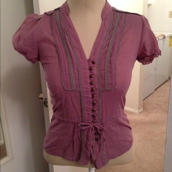 REDUCED PRICE: Plum Top with Brass Buttons - Picture 1 of 4