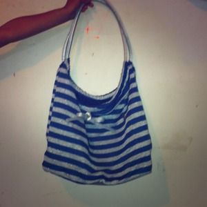 Navy blue and glittered gray striped handbag