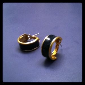 Earrings, navy blue and gold