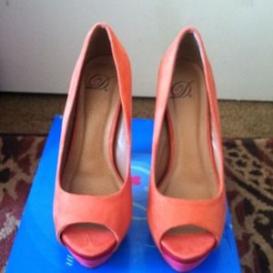 Orange peep toe heels