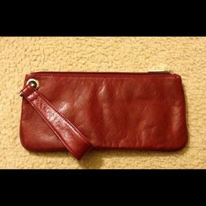 Deep red, leather, Hobo International Zoe wristlet