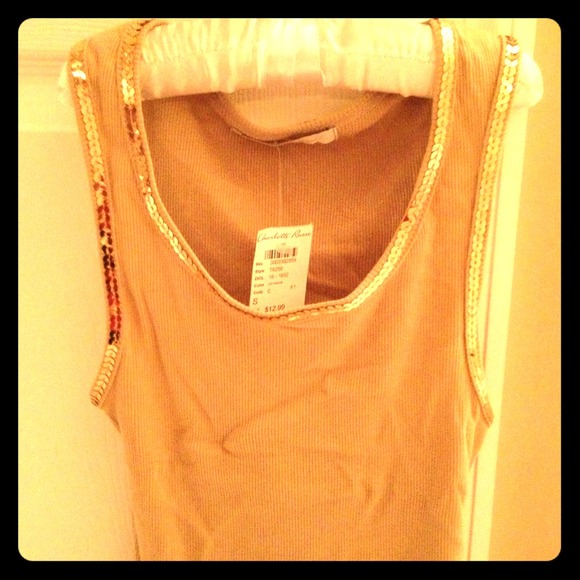 Charlotte Russe beige and gold sequin tank top
