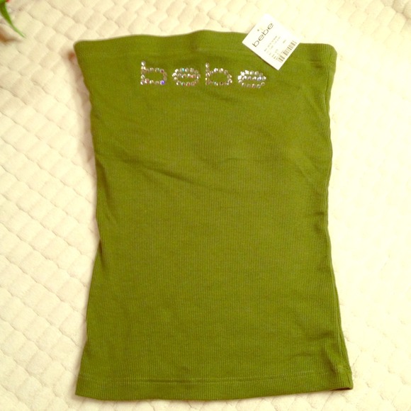 Green Bebe strapless top, size S, new w tags