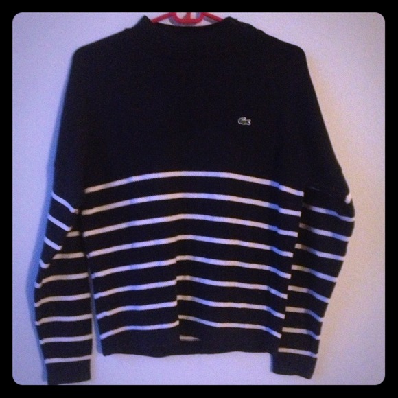 Lacoste Navy and White Striped Sweater
