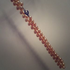 Blush pink pearl necklace, ivory pearl clasp