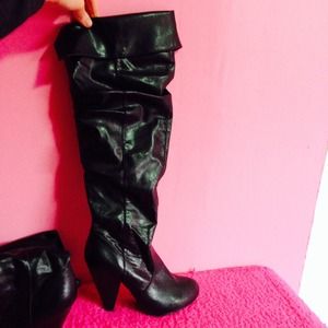 Knee High Black Leather Boots