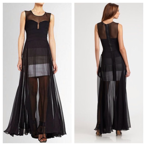 BCBGMAXAZRIA black alai chiffon overlay gown
