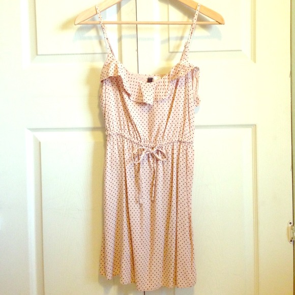 Beige dress with black polka dots