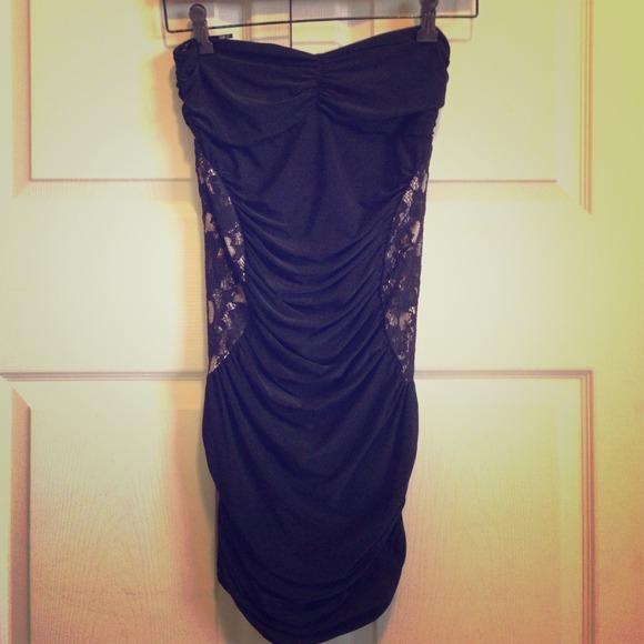Black dress with beige/black lace design