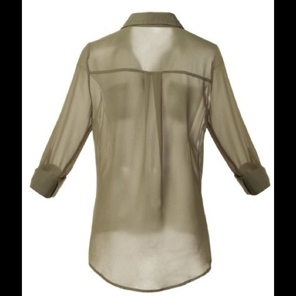 Olive color Two pocket sheer blouse - Picture 2 of 4